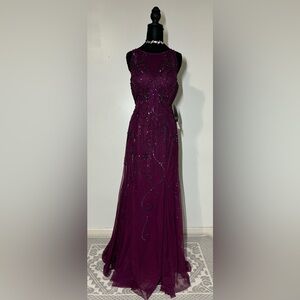 Plum Beaded + Sequin Embellished Backless Dress